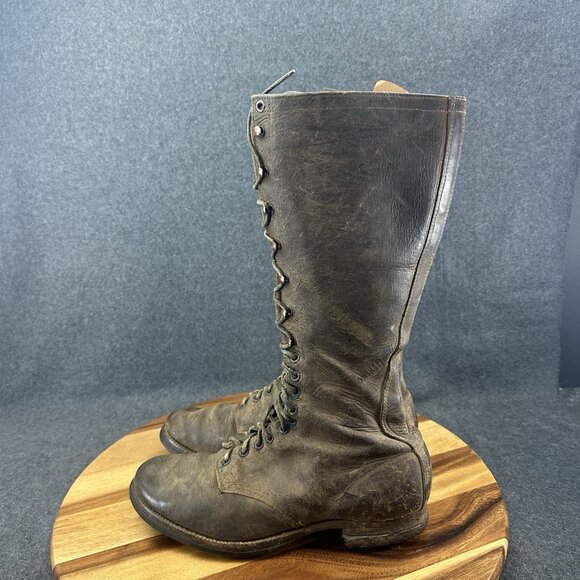 Military WWII Era Knee Height Lace Up Boots With Hobnail Soles & Heels Sz 7.5 - Picture 7 of 12